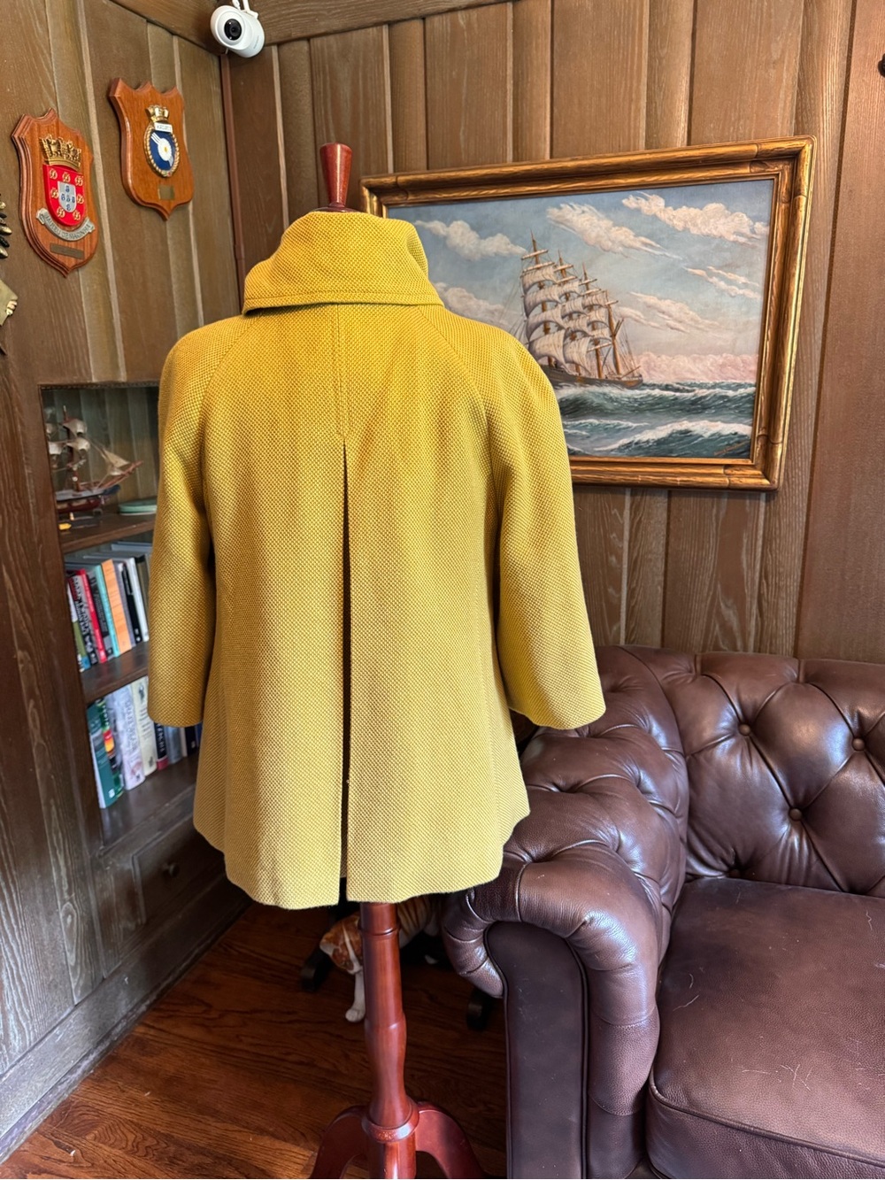 Tabitha Mustard Bow-Collar Wool-Blend Swing Coat - Picture 3 of 9